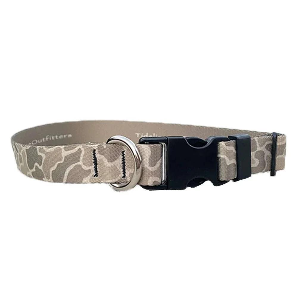 Adjustable Marine-Grade Dog Collar in Mullet Camo with quick-clip buckle and welded D-ring for coastal adventures