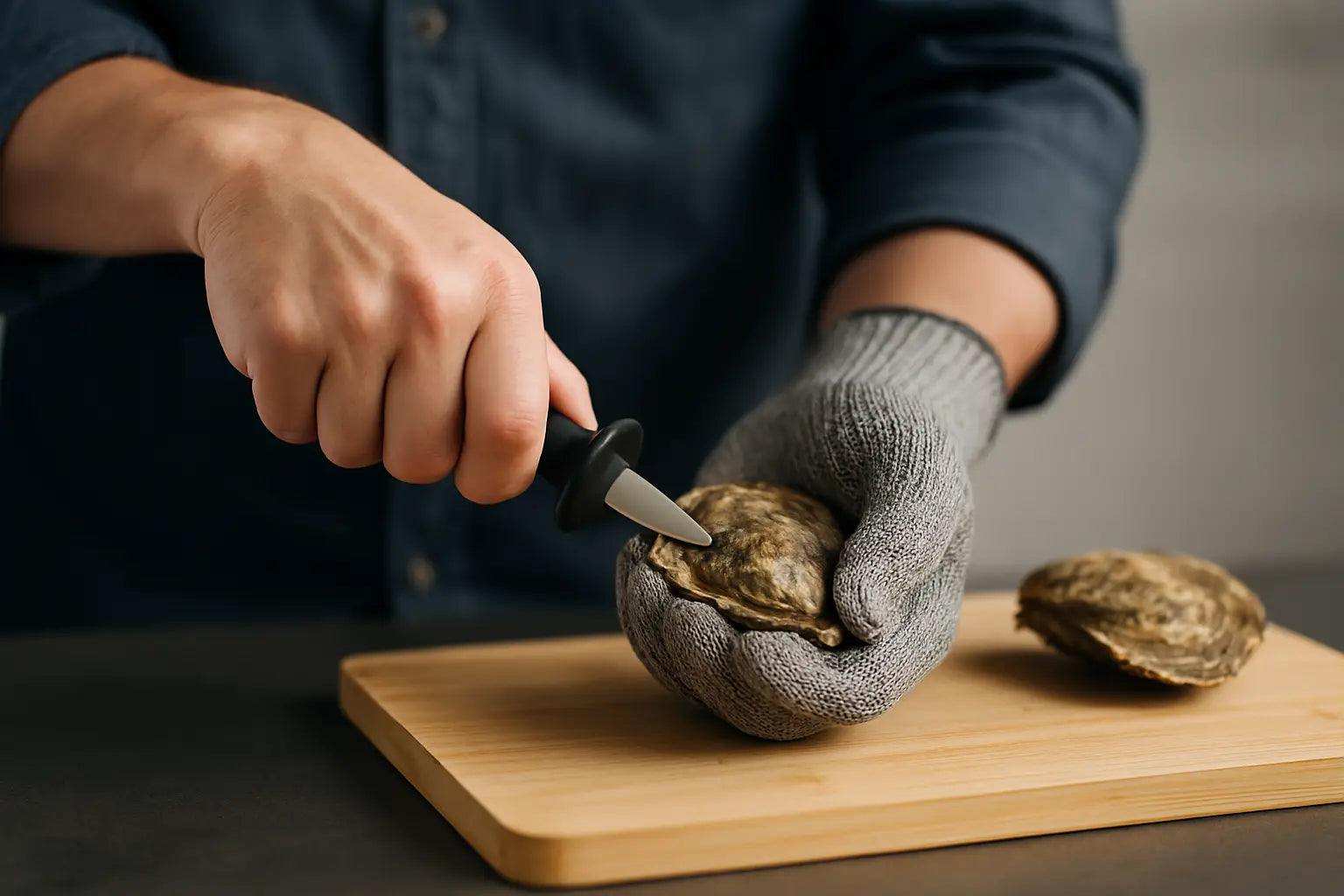 Oyster knife safety tips for safe shucking with glove, towel, and proper grip on stable surface