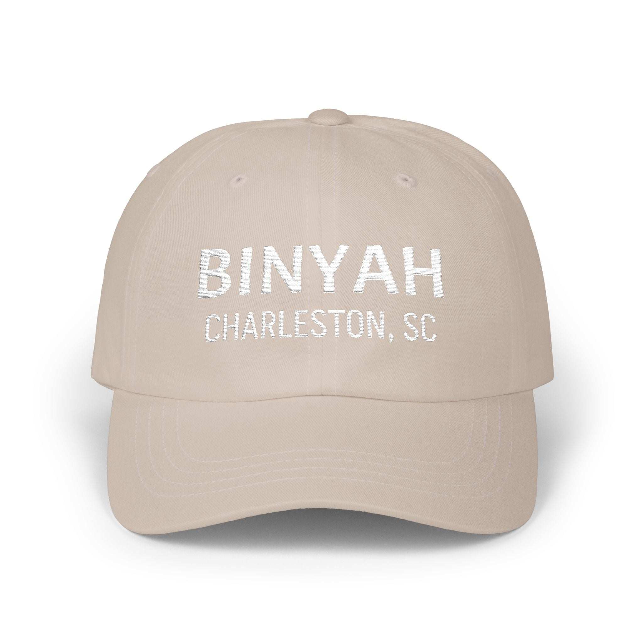Charleston Binyah Dad Cap with distressed embroidery and adjustable antique brass buckle strap