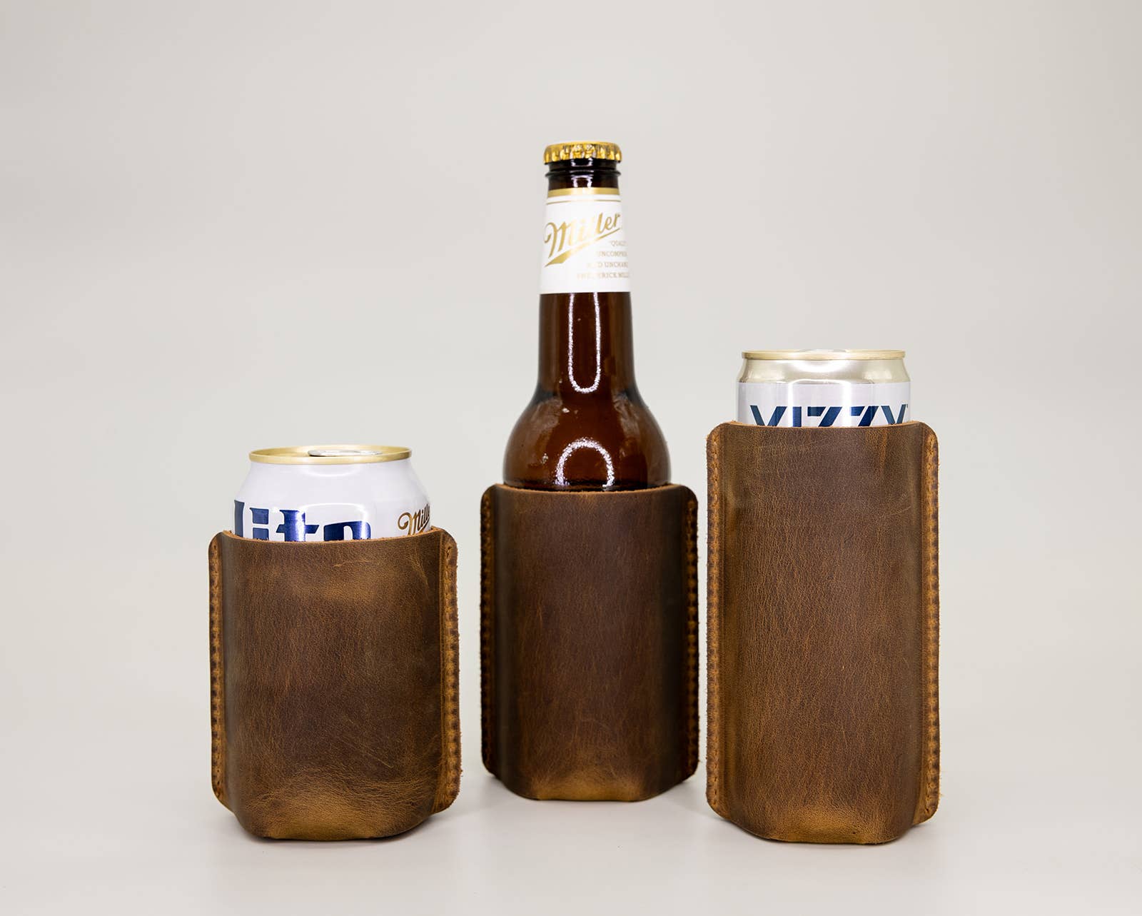 Handcrafted premium leather can cooler for durable and elegant drinkware
