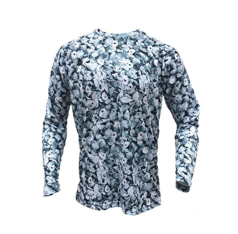 Blue Point Long Sleeve performance shirt with oyster design, breathable, UPF 45+ sun protection, quick-dry fabric